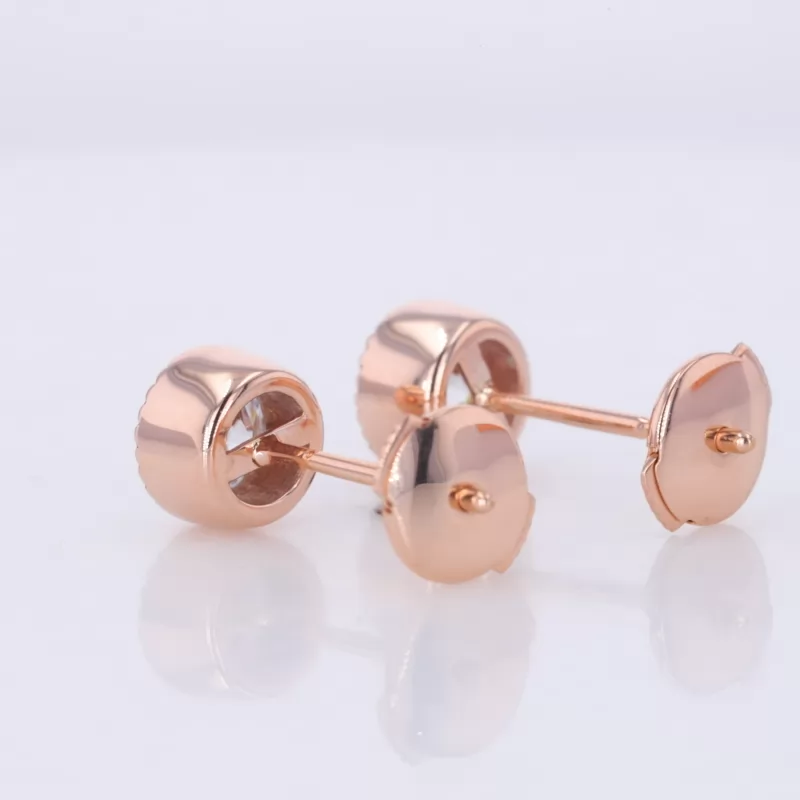5mm Round Brilliant Cut Moissanite Bezel Set 10K Rose Gold Diamond Stud Earrings