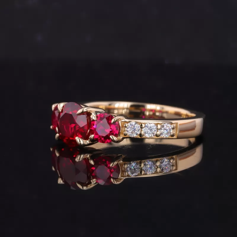 6mm Round Brilliant Cut Lab Gemstones Three Stone Engagement Rings