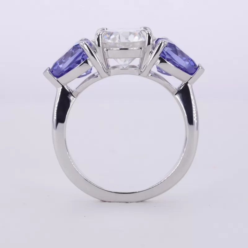 9mm Round Brilliant Cut Moissanite S925 Sterling Silver Three Stone Engagement Ring