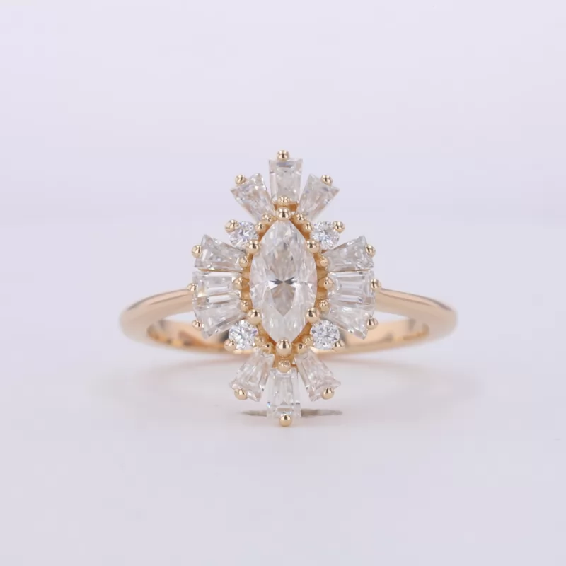 4×8mm Marquise Cut Moissanite 14K Yellow Gold Vintage Engagement Ring