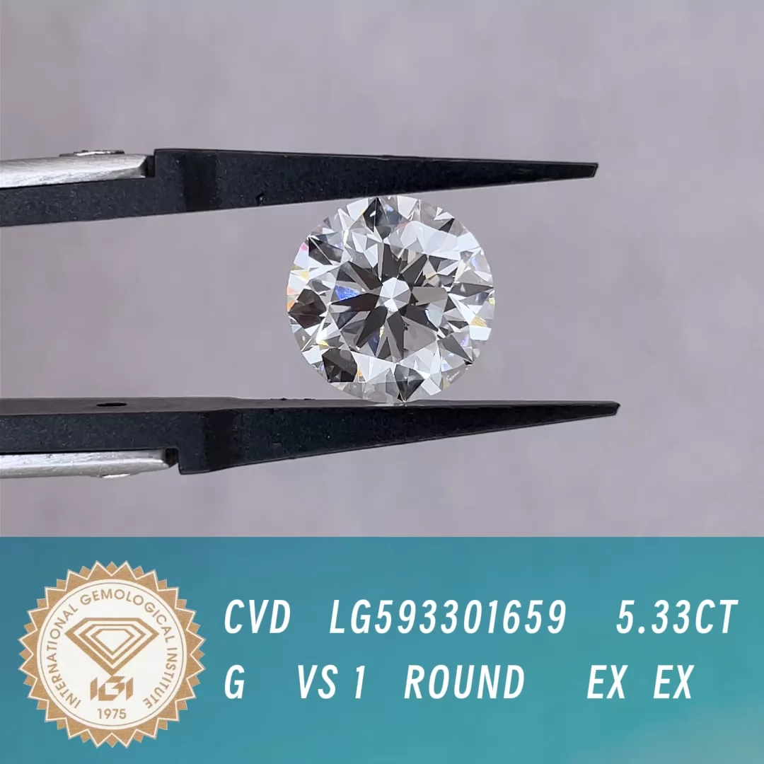 Round Brilliant Cut 5.33ct G Color CVD Lab Grown Diamond