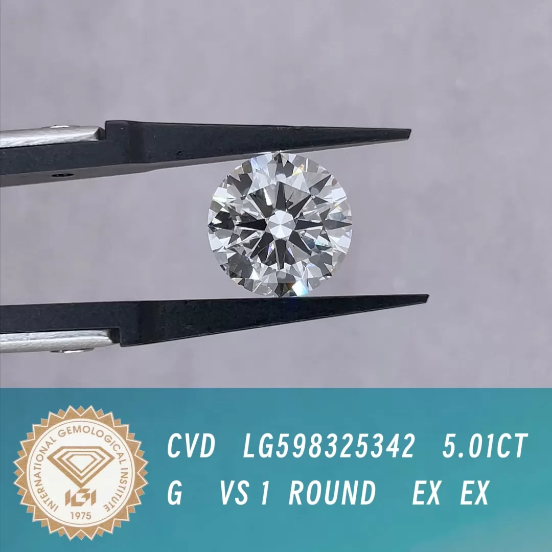 Round Brilliant Cut 5.01ct G Color CVD Lab Grown Diamond