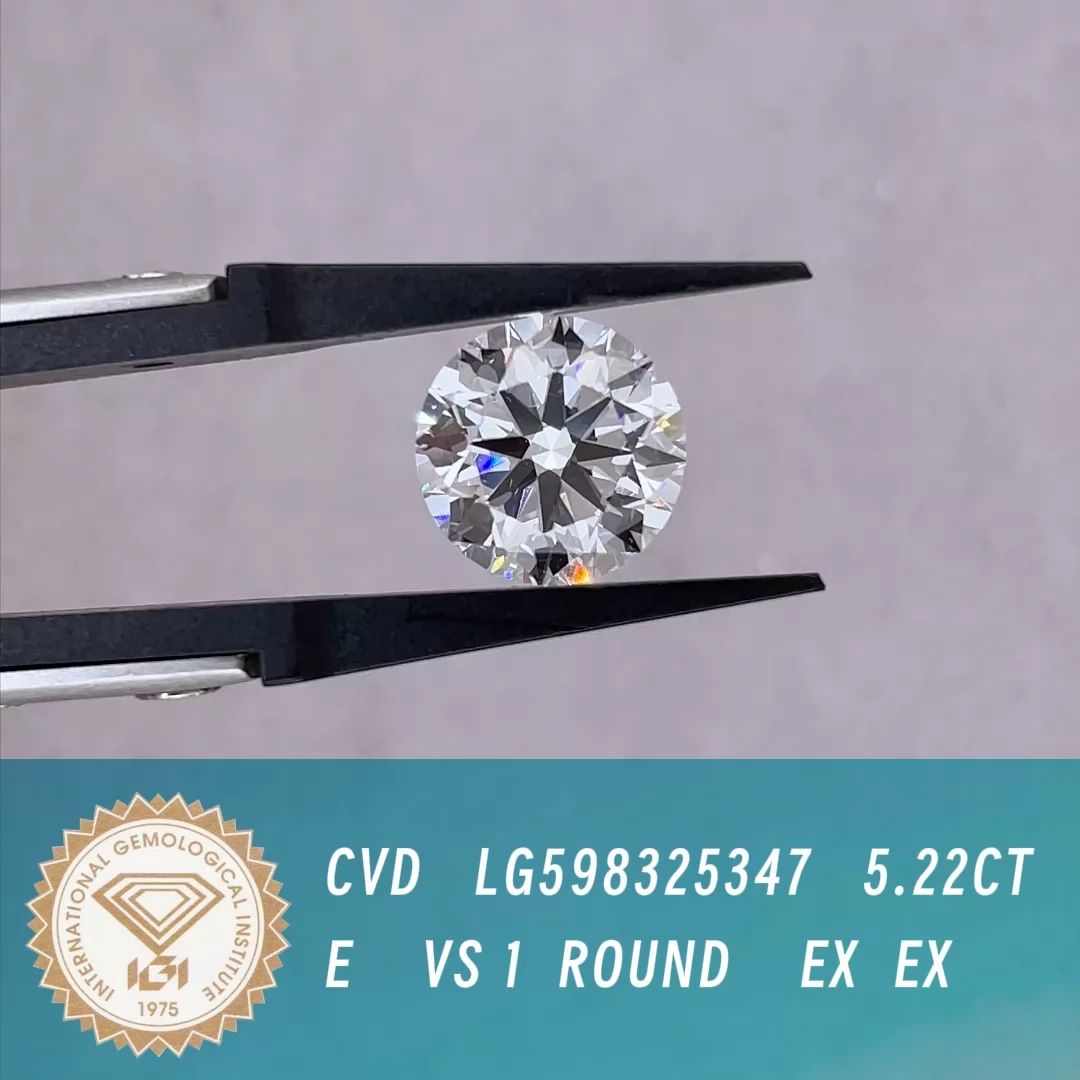 Round Brilliant Cut 5.22ct E Color CVD Lab Grown Diamond