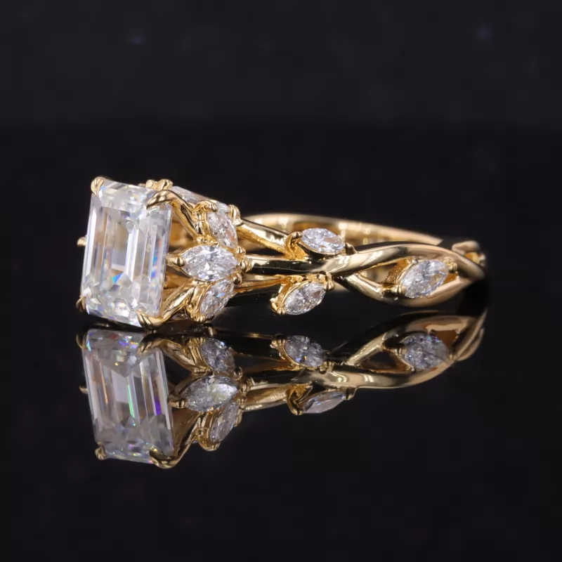 6×8mm Octagon Emerald Cut Moissanite With Side Moissanite 18K Yellow Gold Engagement Ring