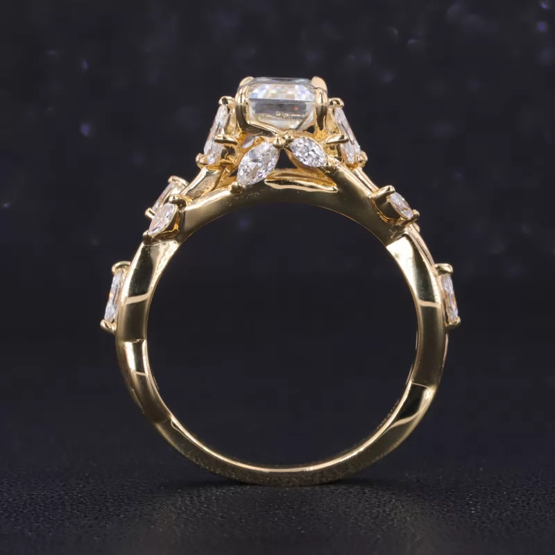 6×8mm Octagon Emerald Cut Moissanite With Side Moissanite 18K Yellow Gold Engagement Ring