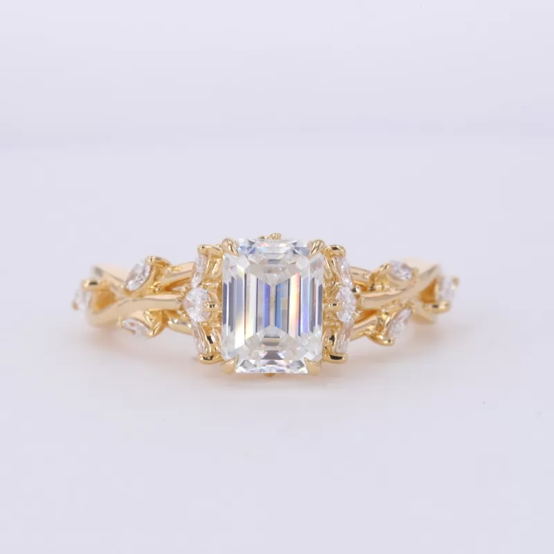 6×8mm Octagon Emerald Cut Moissanite With Side Moissanite 18K Yellow Gold Engagement Ring