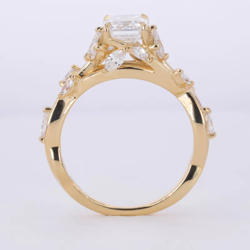 6×8mm Octagon Emerald Cut Moissanite With Side Moissanite 18K Yellow Gold Engagement Ring