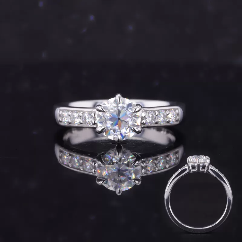 6mm Round Brilliant Cut Moissanite 9K White Gold Channel Set Engagement Ring