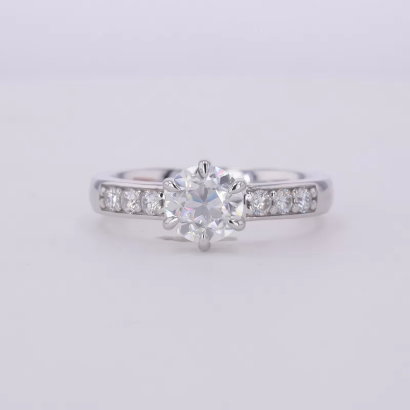 6mm Round Brilliant Cut Moissanite 9K White Gold Channel Set Engagement Ring