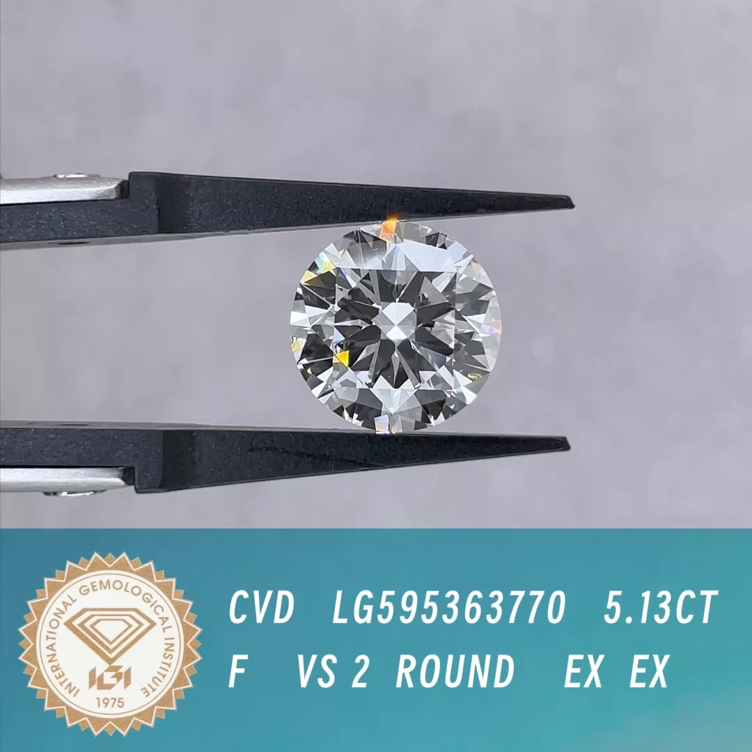 Round Brilliant Cut 5.13ct F Color CVD Lab Grown Diamond
