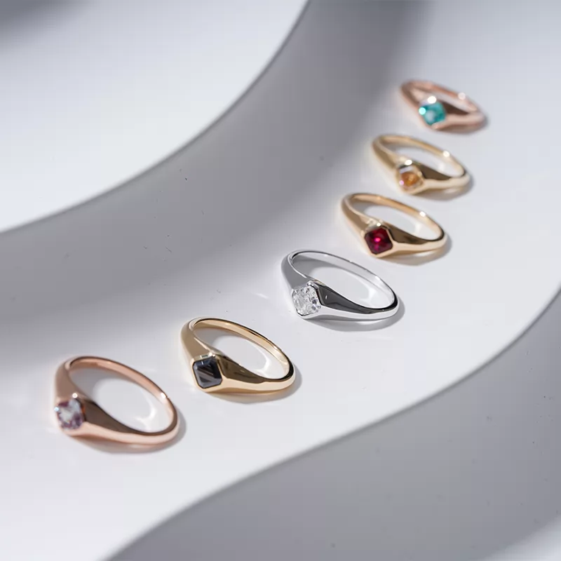 5×5mm Asscher Cut Lab Gemstones Bezel Set Solitaire Engagement Rings