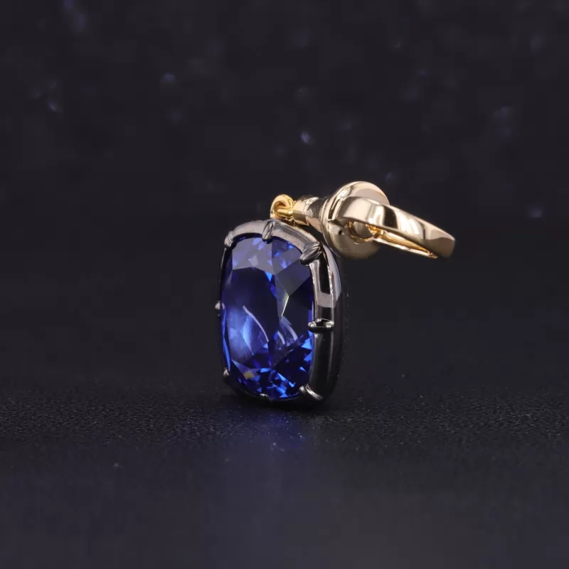 9×11mm Cushion Cut Lab Grown Sapphire 9K Yellow Gold Diamond Pendant