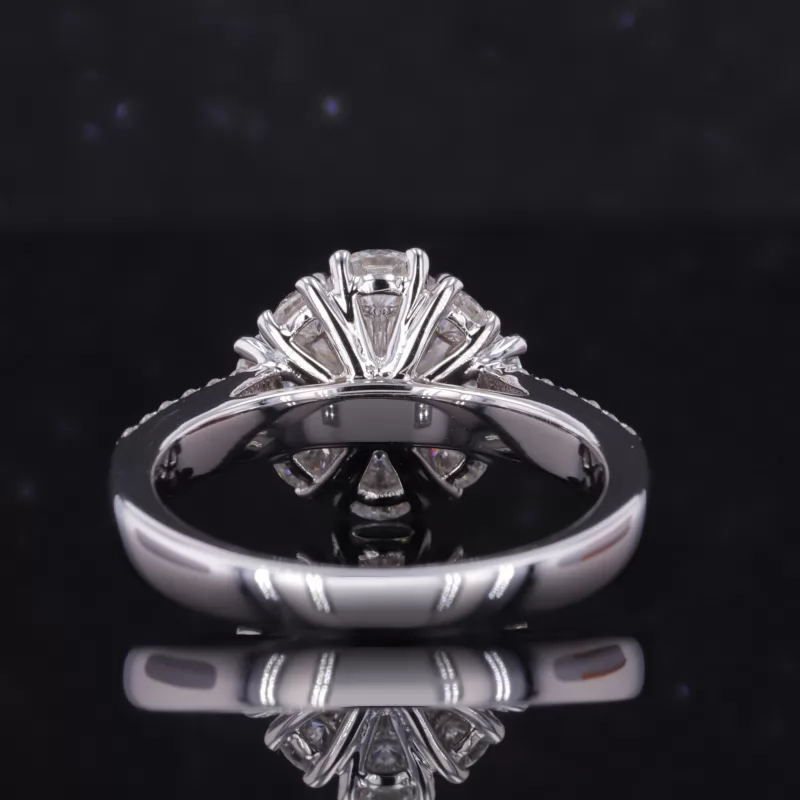 7mm Round Brilliant Cut Moissanite 14K White Gold Halo Engagement Ring