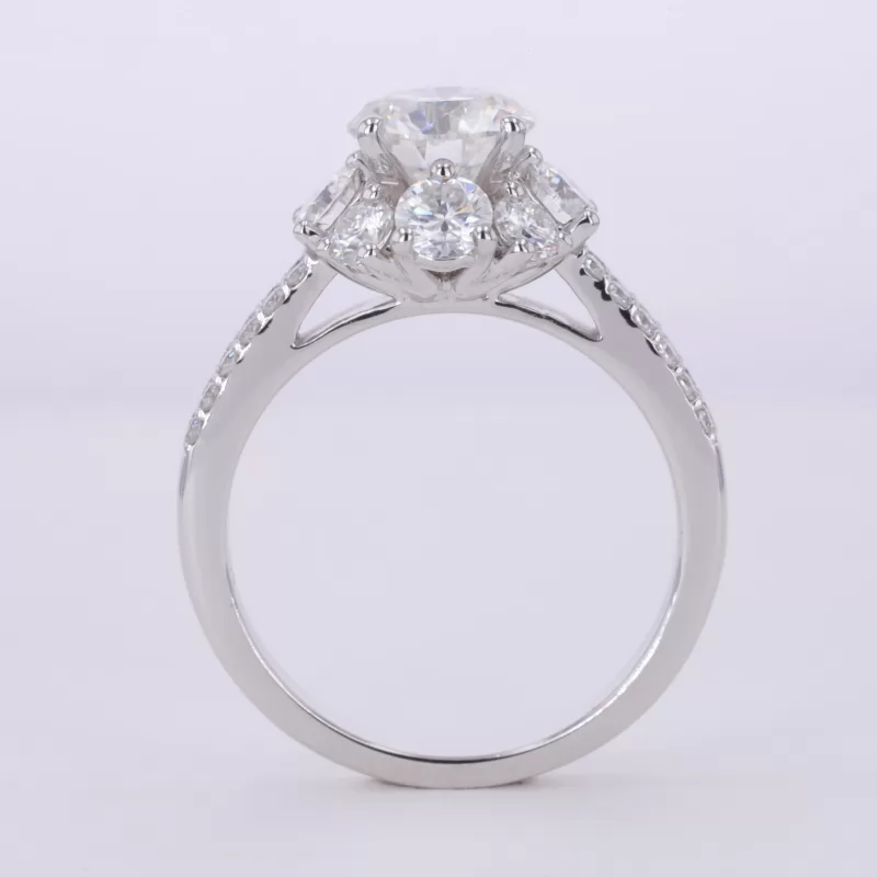 7mm Round Brilliant Cut Moissanite 14K White Gold Halo Engagement Ring