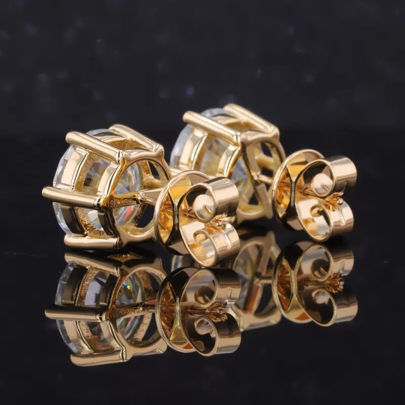 11mm Round Brilliant Cut Moissanite 6 Prongs 18K Yellow Gold Diamond Stud Earrings