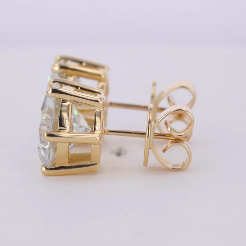 11mm Round Brilliant Cut Moissanite 6 Prongs 18K Yellow Gold Diamond Stud Earrings