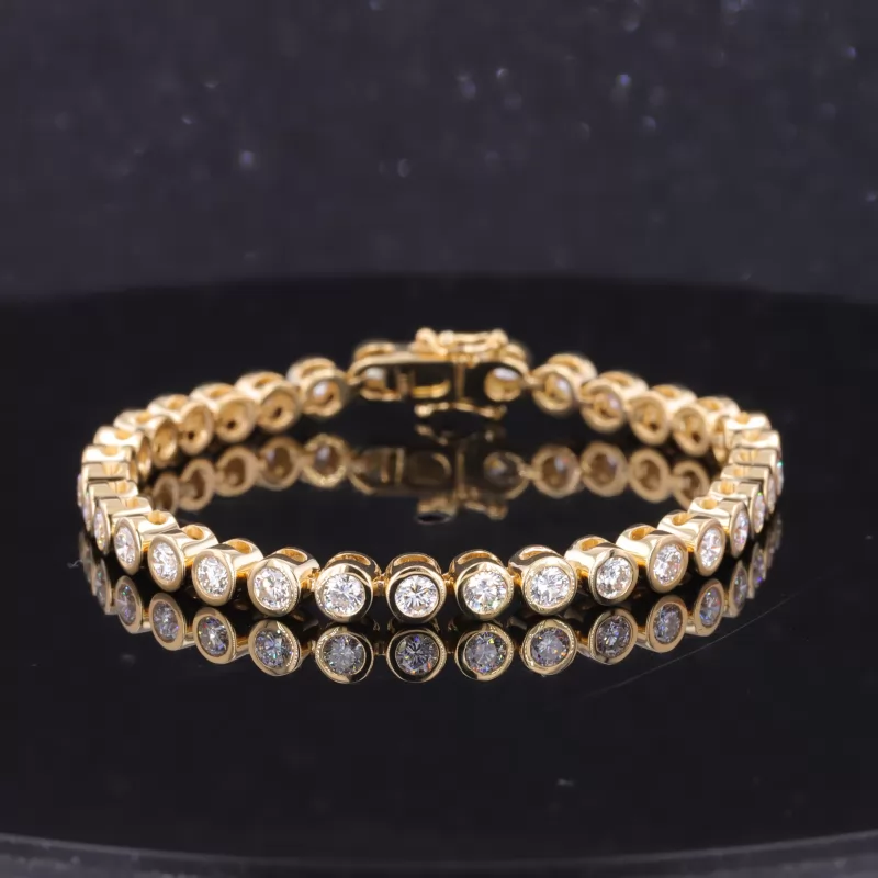 4mm Round Brilliant Cut Moissanite Bezel Set 18K Yellow Gold Tennis Bracelet