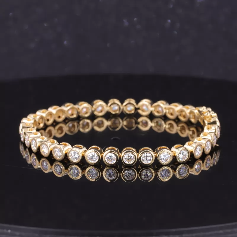 4mm Round Brilliant Cut Moissanite Bezel Set 18K Yellow Gold Tennis Bracelet