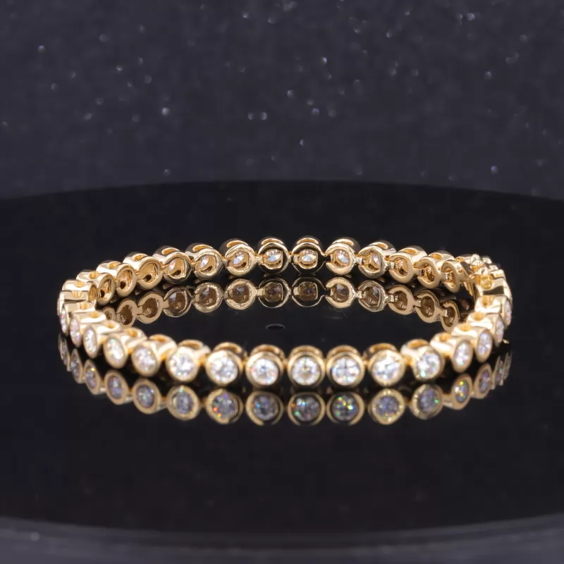 4mm Round Brilliant Cut Moissanite Bezel Set 18K Yellow Gold Tennis Bracelet