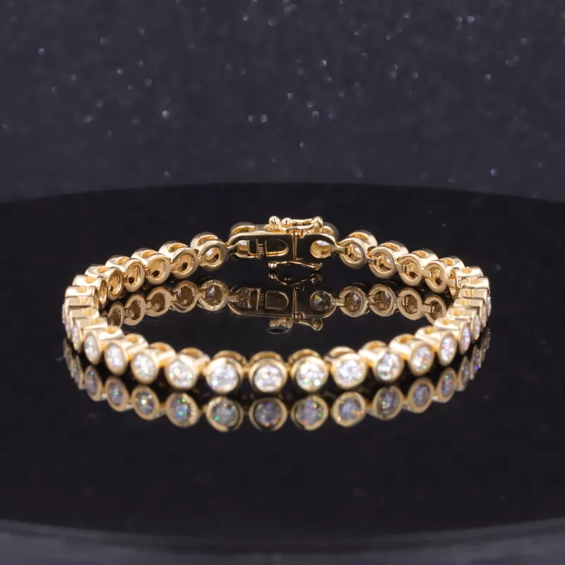 4mm Round Brilliant Cut Moissanite Bezel Set 18K Yellow Gold Tennis Bracelet