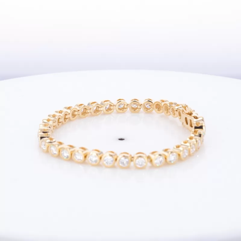 4mm Round Brilliant Cut Moissanite Bezel Set 18K Yellow Gold Tennis Bracelet