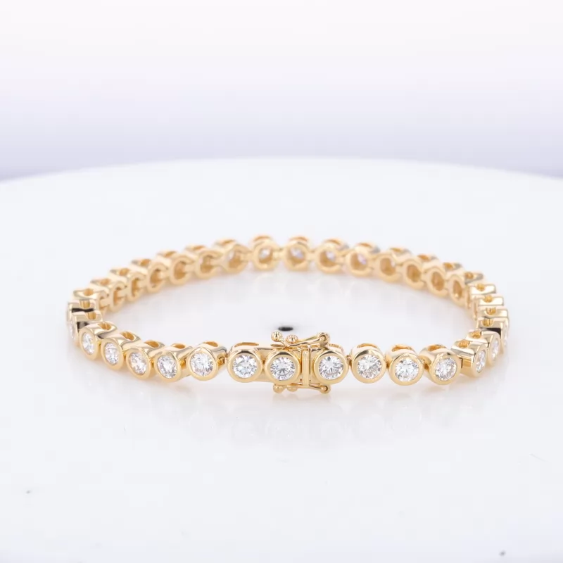 4mm Round Brilliant Cut Moissanite Bezel Set 18K Yellow Gold Tennis Bracelet