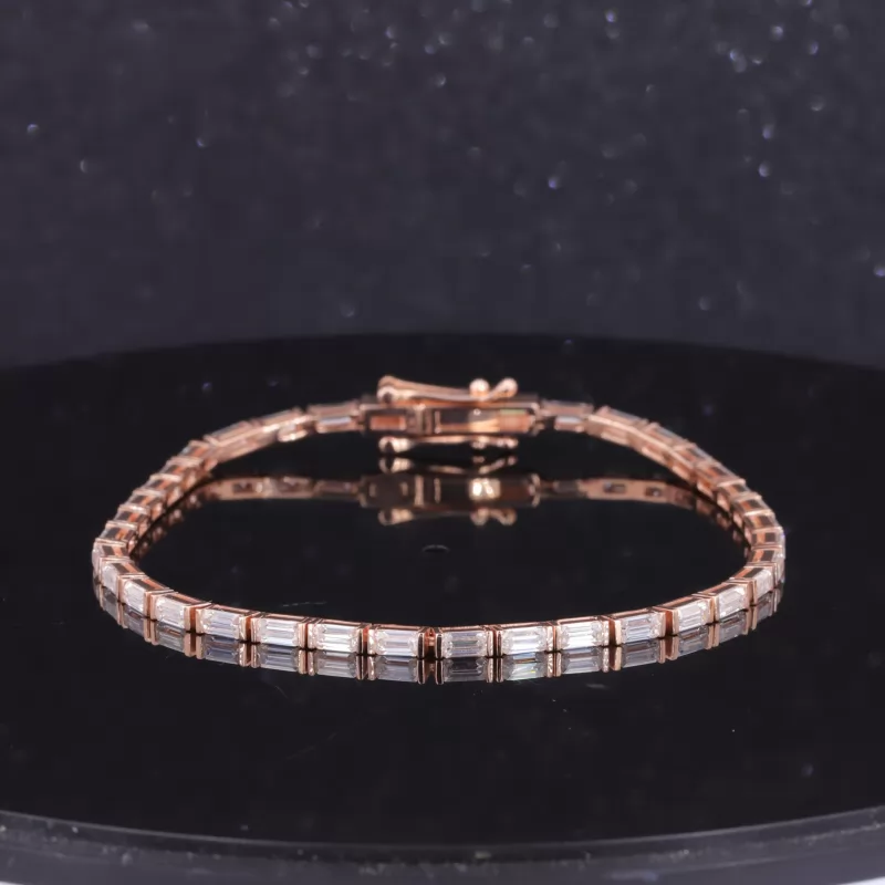 2×4mm Baguette Step Cut Moissanite 10K Rose Gold Tennis Bracelet