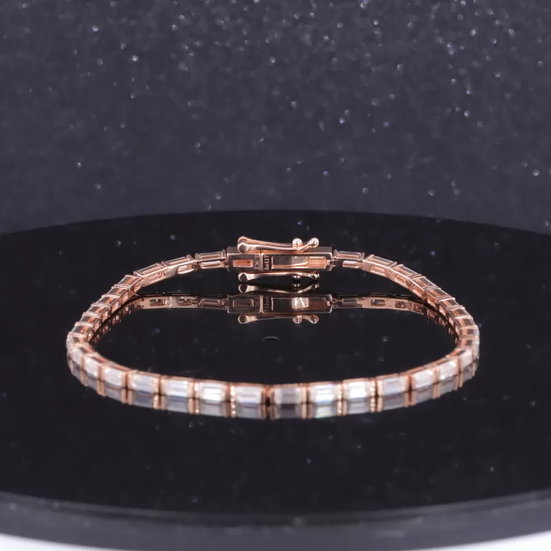 2×4mm Baguette Step Cut Moissanite 10K Rose Gold Tennis Bracelet