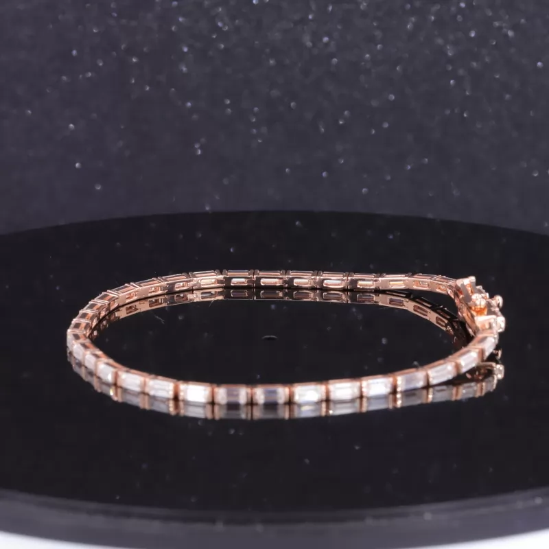 2×4mm Baguette Step Cut Moissanite 10K Rose Gold Tennis Bracelet