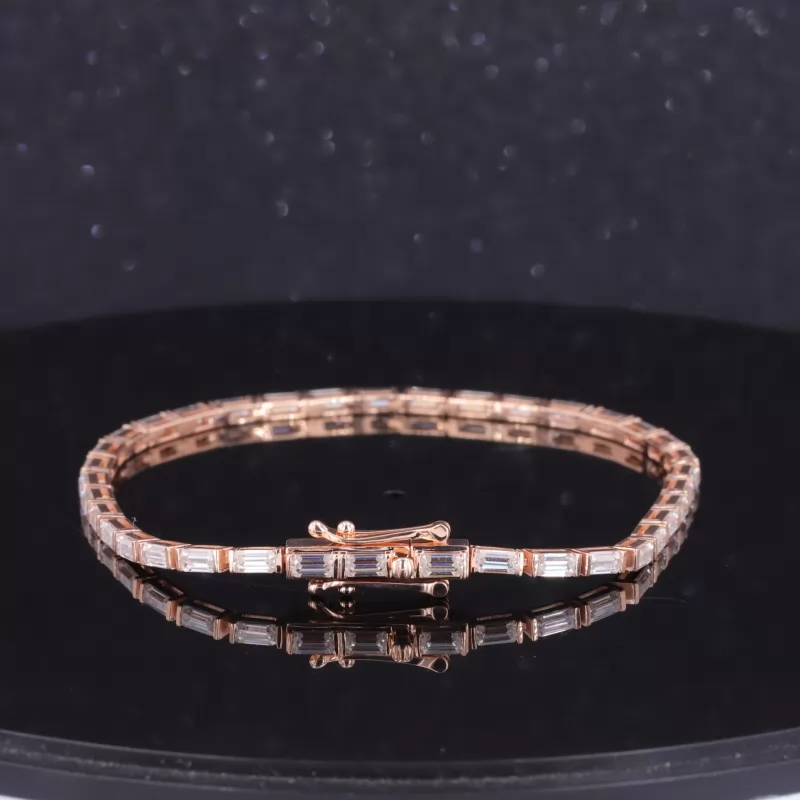 2×4mm Baguette Step Cut Moissanite 10K Rose Gold Tennis Bracelet