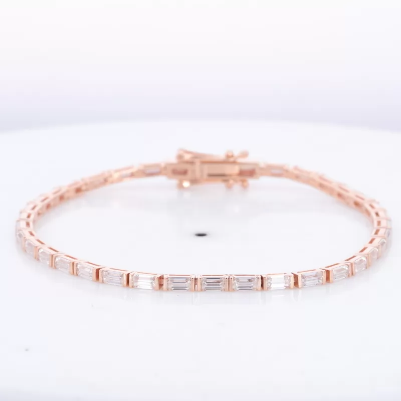 2×4mm Baguette Step Cut Moissanite 10K Rose Gold Tennis Bracelet