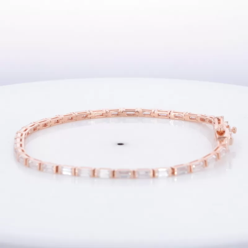 2×4mm Baguette Step Cut Moissanite 10K Rose Gold Tennis Bracelet