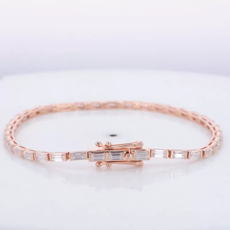 2×4mm Baguette Step Cut Moissanite 10K Rose Gold Tennis Bracelet