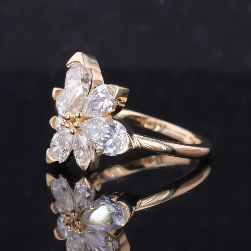 4.3×6.6mm Pear Cut Lab Grown Diamond 14K Yellow Gold Fancy Shape Design Vintage Engagement Ring