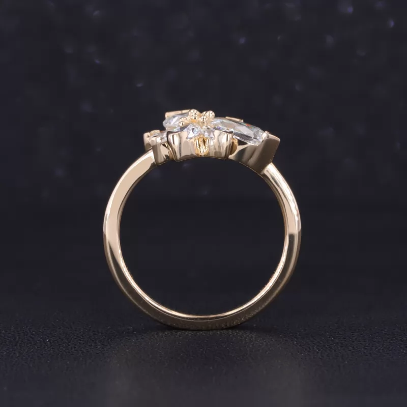 4.3×6.6mm Pear Cut Lab Grown Diamond 14K Yellow Gold Fancy Shape Design Vintage Engagement Ring