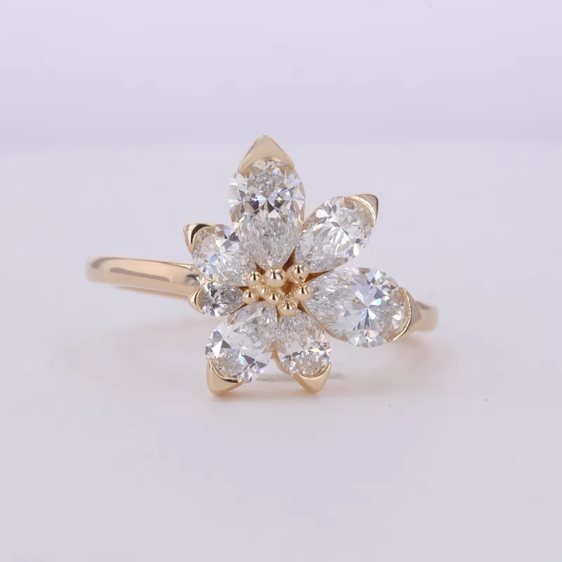 4.3×6.6mm Pear Cut Lab Grown Diamond 14K Yellow Gold Fancy Shape Design Vintage Engagement Ring