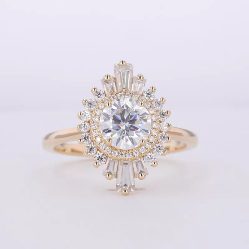 8mm Round Brilliant Cut Moissanite 10K Yellow Gold Vintage Engagement Ring