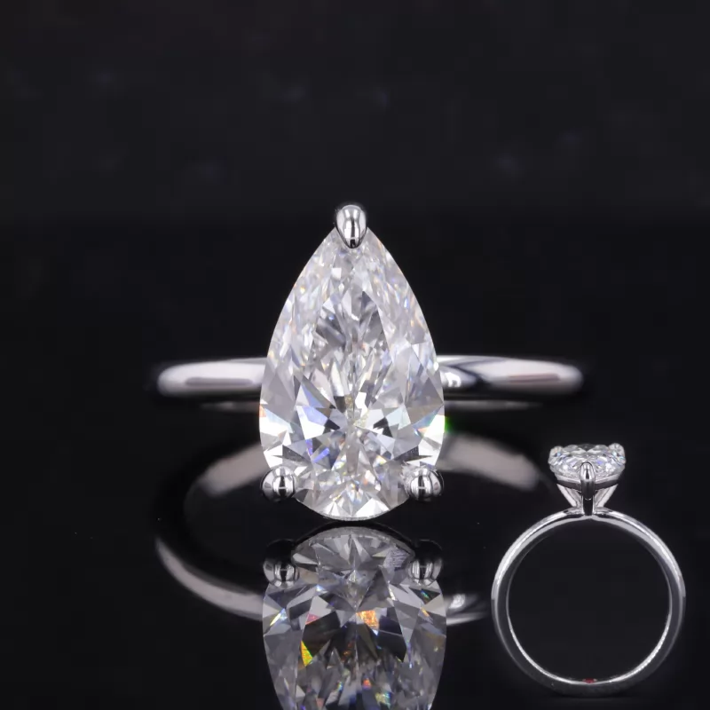 12.3×7.46mm Pear Cut Lab Grown Diamond PT950 Solitaire Engagement Ring