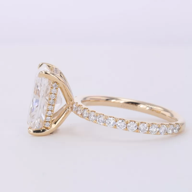 10.09×7.17mm Radiant Shape Crushed Ice Cut Lab Grown Diamond 14K Yellow Gold Pave Engagement Ring