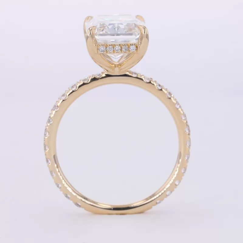 10.09×7.17mm Radiant Shape Crushed Ice Cut Lab Grown Diamond 14K Yellow Gold Pave Engagement Ring