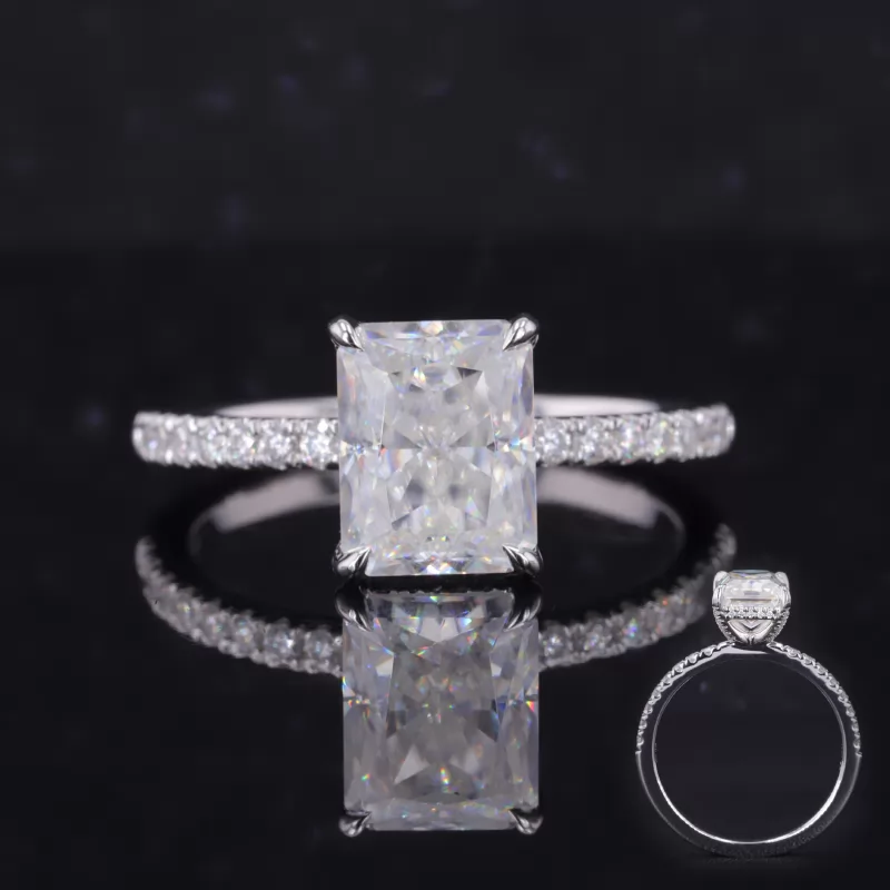 7×9mm Radiant Cut Moissanite S925 Sterling Silver Pave Engagement Ring