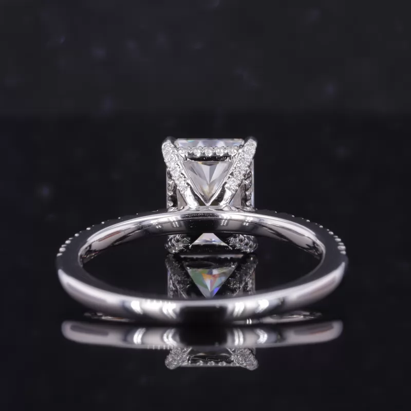 7×9mm Radiant Cut Moissanite S925 Sterling Silver Pave Engagement Ring