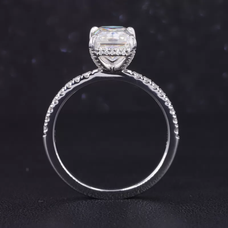 7×9mm Radiant Cut Moissanite S925 Sterling Silver Pave Engagement Ring