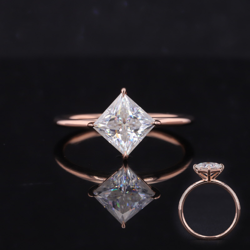 6×6mm Princess Cut Moissanite 9K Rose Gold Solitaire Engagement Ring