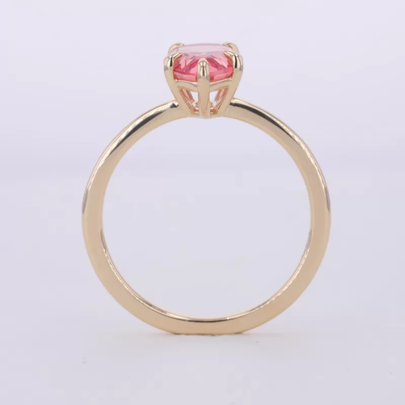 7×10mm Pear Cut Lab Grown Padparadscha Pink Sapphire 9K Yellow Gold Solitaire Engagement Ring