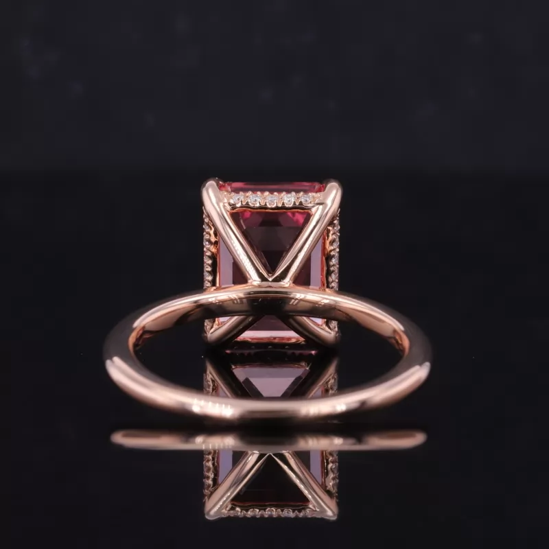 8×10mm Octagon Emerald Cut Lab Grown Padparadscha Pink Sapphire 10K Rose Gold Solitaire Engagement Ring