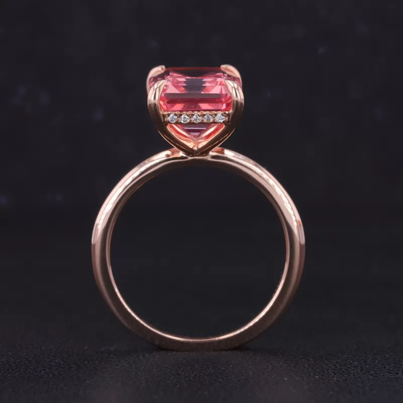 8×10mm Octagon Emerald Cut Lab Grown Padparadscha Pink Sapphire 10K Rose Gold Solitaire Engagement Ring