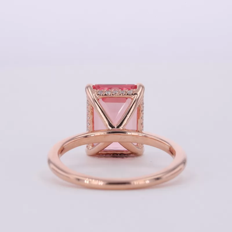 8×10mm Octagon Emerald Cut Lab Grown Padparadscha Pink Sapphire 10K Rose Gold Solitaire Engagement Ring