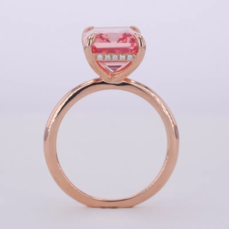 8×10mm Octagon Emerald Cut Lab Grown Padparadscha Pink Sapphire 10K Rose Gold Solitaire Engagement Ring