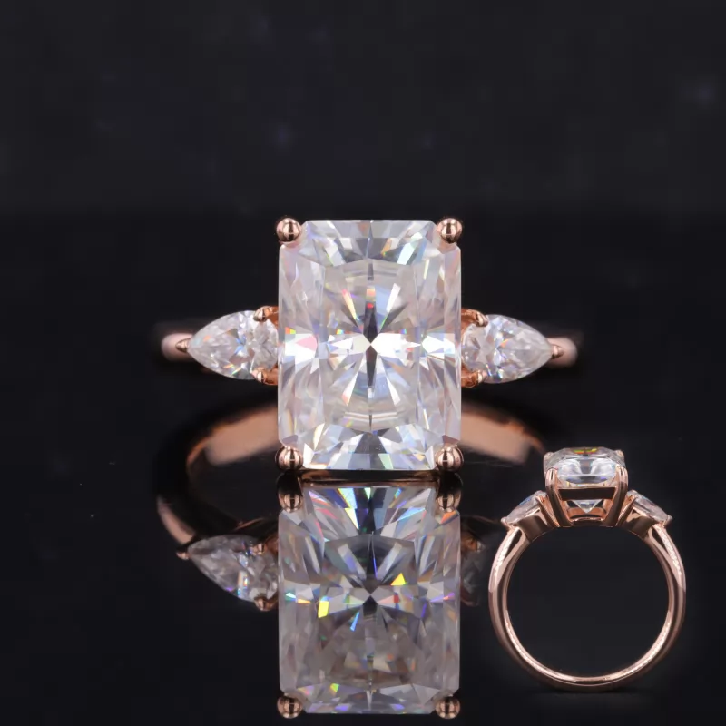 8×11mm Radiant Cut Moissanite 14K Rose Gold Three Stone Engagement Ring